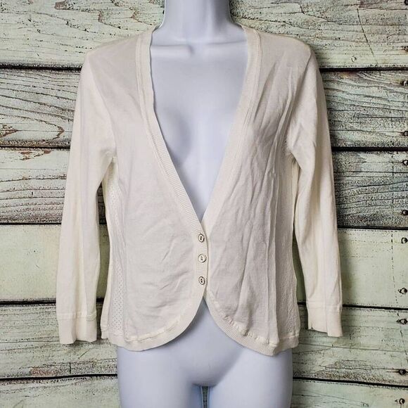 Tribal Women’s White Open Knit Button Front Cardigan Sweater Size Small - Picture 1 of 7